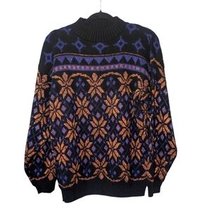 Vintage Purple and Orange Turtleneck Sweater with Nordic Pattern